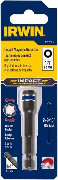 Irwin - 1/4" Magnetic Nutsetter - 1/4" Hex Drive, 2-9/16" OAL, 7/16" Socket Nose Diam - Makers Industrial Supply