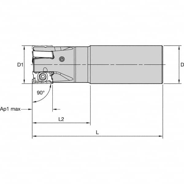 Kennametal - 25mm Cut Diam, 15.5mm Max Depth of Cut, 25mm Shank Diam, 170mm OAL, Indexable Square Shoulder End Mill - LNGU15T608SRGE Inserts, Cylindrical Shank, 0° Lead Angle, Through Coolant, Series MILL 4-15 - Makers Industrial Supply