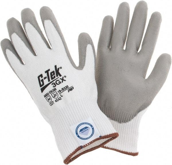 PIP - Size L, ANSI Cut Lvl A4, Cut Resistant Gloves - Palm & Fingers Coated, White/Gray - Makers Industrial Supply