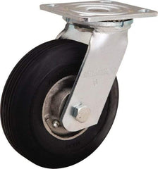 Hamilton - 6" Diam x 2" Wide, Rubber Swivel Caster - 300 Lb Capacity, Top Plate Mount, 4" x 4-1/2" Plate, Straight Roller Bearing - Makers Industrial Supply