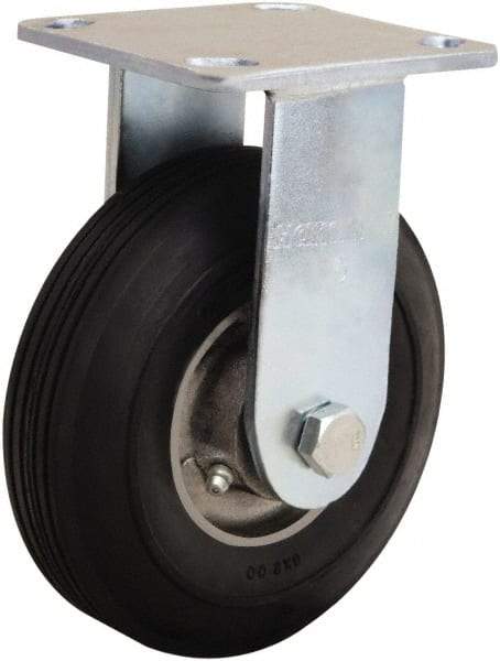 Hamilton - 6" Diam x 2" Wide, Rubber Rigid Caster - 300 Lb Capacity, Top Plate Mount, 4" x 4-1/2" Plate, Straight Roller Bearing - Makers Industrial Supply