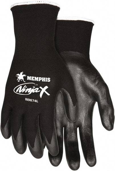 MCR Safety - Size S, ANSI Abrasion Lvl 4, Cut Resistant Gloves - Palm Coated, Black - Makers Industrial Supply