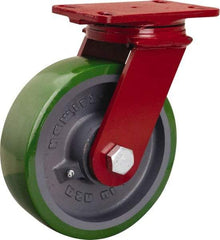 Hamilton - 8" Diam x 2-1/2" Wide x 10-1/8" OAH Top Plate Mount Swivel Caster - Polyurethane Mold onto Cast Iron Center, 2,000 Lb Capacity, Tapered Roller Bearing, 4-1/2 x 6-1/2" Plate - Makers Industrial Supply