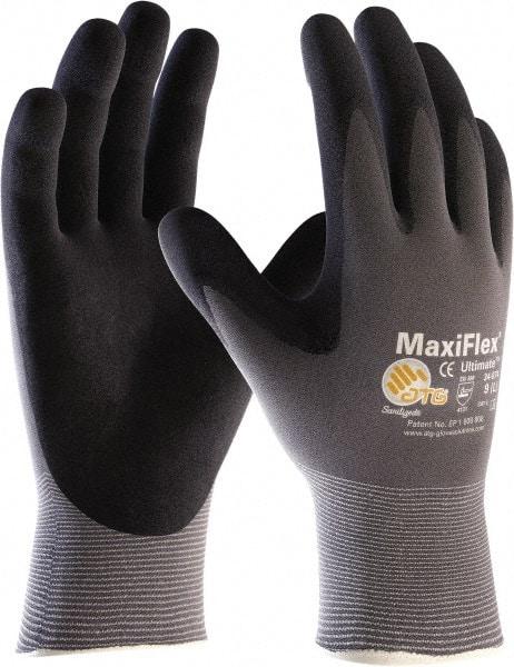 ATG - Size 2XL Nitrile Coated Polyethylene Blend General Protection Work Gloves - For General Purpose, Palm Coated, Slip-On Cuff, Full Fingered, Black/Gray, Paired - Makers Industrial Supply