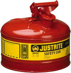 Justrite - 2.5 Gal Galvanized Steel Type I Safety Can - 11-1/2" High x 11-3/4" Diam, Red with Yellow - Makers Industrial Supply