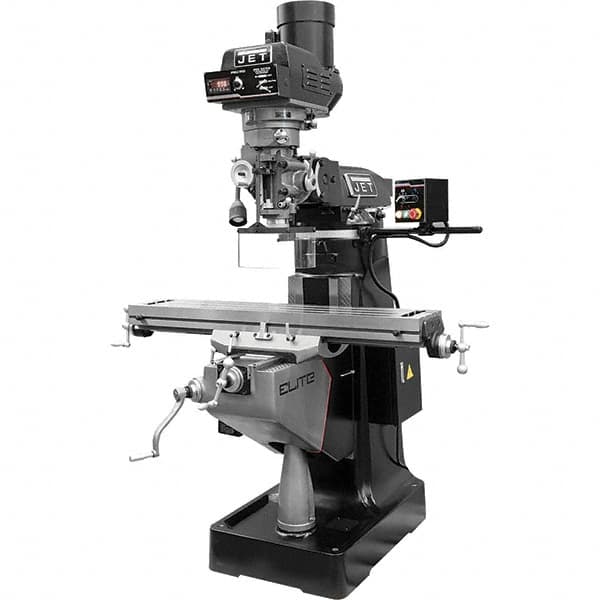 Jet - 9" Table Width x 49" Table Length, Electronic Variable Speed Control, 3 Phase Knee Milling Machine - R8 Spindle Taper, 3 hp - Makers Industrial Supply