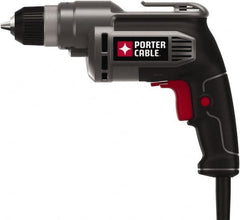 Porter-Cable - 3/8" Keyless Chuck, 2,500 RPM, Pistol Grip Handle Electric Drill - 6.5 Amps, 120 Volts, Reversible, Includes 3/8" Drill - Makers Industrial Supply