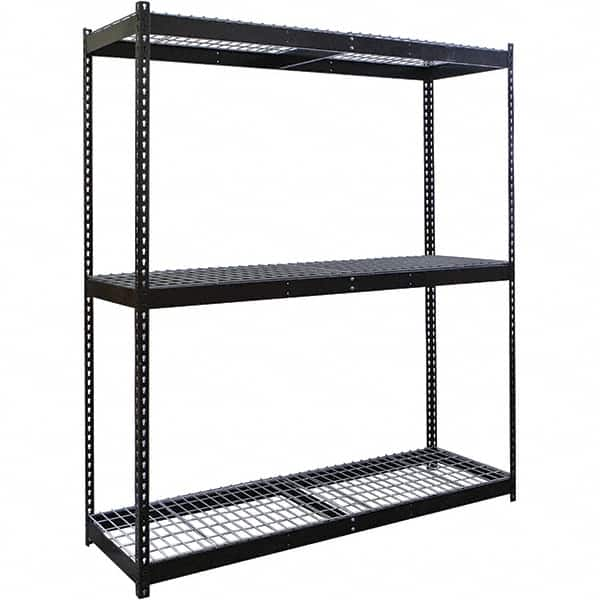 Hallowell - 3 Shelf Starter Wire Deck Open Steel Shelving - 1 Lb Capacity, 72" Wide x 84" High x 18" Deep, Black - Makers Industrial Supply