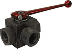 HYDAC - 3/4" Pipe, Full Port, Carbon Steel Full Port Ball Valve - Three Way, NPT Ends, Straight Handle, 6,000 WOG - Makers Industrial Supply