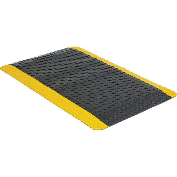 Wearwell - 3' Long x 2' Wide, Dry Environment, Anti-Fatigue Matting - Black with Yellow Borders, Vinyl with Urethane Sponge Base, Beveled on 4 Sides - Makers Industrial Supply