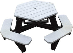 Vestil - 69-1/2" Long x 69-1/2" Wide x 30-1/4" High Stationary Hexagon Picnic Table - Gray, Recycled Plastic - Makers Industrial Supply