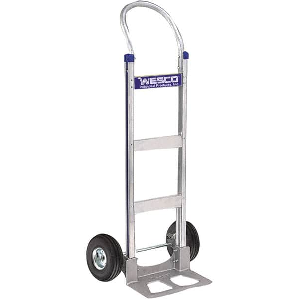 Wesco Industrial Products - 600 Lb Capacity 49" OAH Hand Truck - 14 x 7-1/2" Base Plate, Swept Back, Continuous Handle, Aluminum, Full Pneumatic Wheels - Makers Industrial Supply