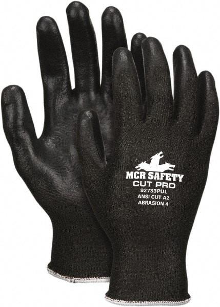 MCR Safety - Size M, ANSI Cut Lvl A3, Abrasion Lvl 4, Cut Resistant Gloves - Palm Coated, Black - Makers Industrial Supply