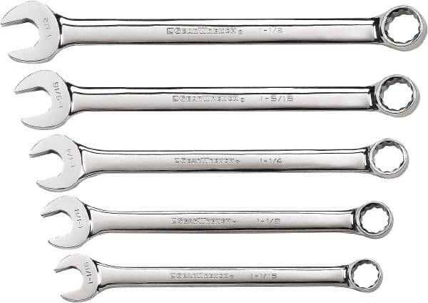 GearWrench - 5 Piece, 1-1/16" to 1-1/2", 12 Point Combination Wrench Set - Inch Measurement Standard, Chrome Finish - Makers Industrial Supply