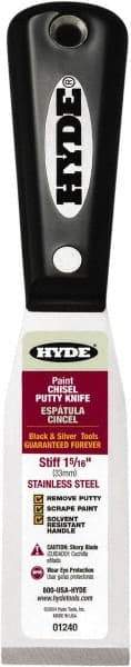 Hyde Tools - 1-5/16" Wide Chisel Edge Blade Stainless Steel Putty Knife - Stiff, Nylon Handle - Makers Industrial Supply