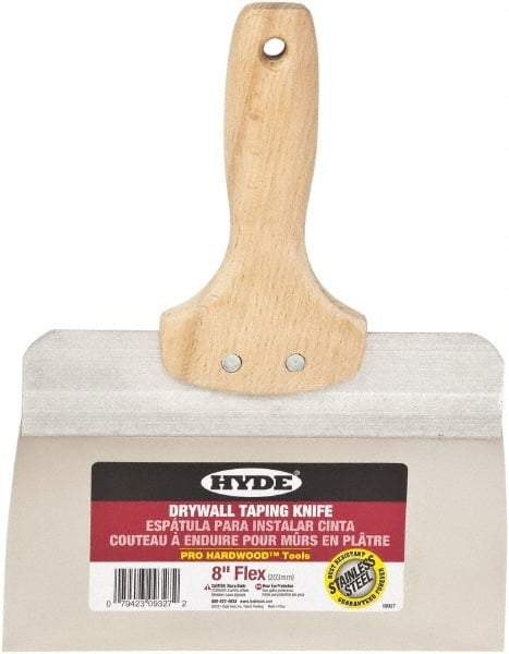 Hyde Tools - 8" Wide Flexible Blade Stainless Steel Joint Knife - Flexible, Hardwood Handle - Makers Industrial Supply