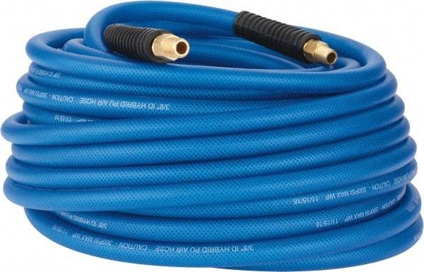 PRO-SOURCE - 3/8" ID x 0.6102" OD 100' Long Multipurpose Air Hose - MNPT(Swivel) x MNPT(Swivel) Ends, 300 Working psi, -40 to 176°F, 1/4" Fitting, Transparent Blue - Makers Industrial Supply