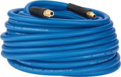 PRO-SOURCE - 3/8" ID x 0.6102" OD 100' Long Multipurpose Air Hose - MNPT(Swivel) x MNPT(Swivel) Ends, 300 Working psi, -40 to 176°F, 1/4" Fitting, Transparent Blue - Makers Industrial Supply