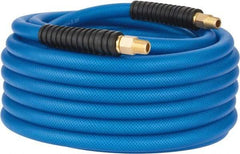 PRO-SOURCE - 3/8" ID x 0.6102" OD 50' Long Multipurpose Air Hose - MNPT(Swivel) x MNPT(Swivel) Ends, 300 Working psi, -40 to 176°F, 1/4" Fitting, Transparent Blue - Makers Industrial Supply