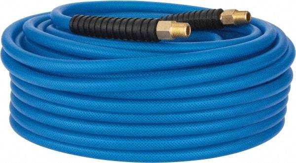 PRO-SOURCE - 1/4" ID x 0.4331" OD 100' Long Multipurpose Air Hose - MNPT(Swivel) x MNPT(Swivel) Ends, 300 Working psi, -40 to 176°F, 1/4" Fitting, Transparent Blue - Makers Industrial Supply