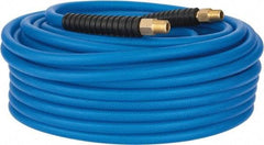 PRO-SOURCE - 1/4" ID x 0.4331" OD 100' Long Multipurpose Air Hose - MNPT(Swivel) x MNPT(Swivel) Ends, 300 Working psi, -40 to 176°F, 1/4" Fitting, Transparent Blue - Makers Industrial Supply