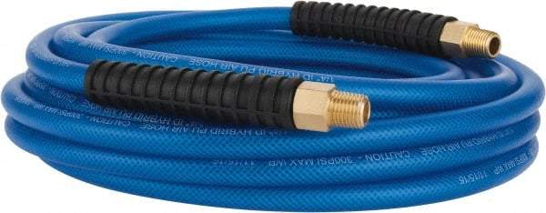 PRO-SOURCE - 1/4" ID x 0.4331" OD 25' Long Multipurpose Air Hose - MNPT(Swivel) x MNPT(Swivel) Ends, 300 Working psi, -40 to 176°F, 1/4" Fitting, Transparent Blue - Makers Industrial Supply