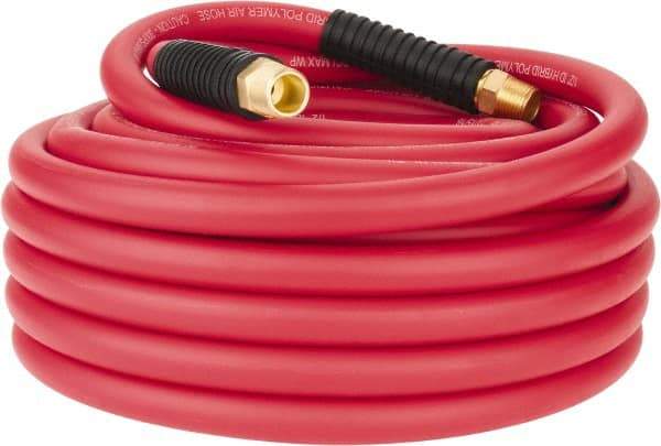 PRO-SOURCE - 1/2" ID x 0.7874" OD 50' Long Multipurpose Air Hose - MNPT x MNPT Ends, 300 Working psi, -40 to 180°F, 1/2" Fitting, Red - Makers Industrial Supply