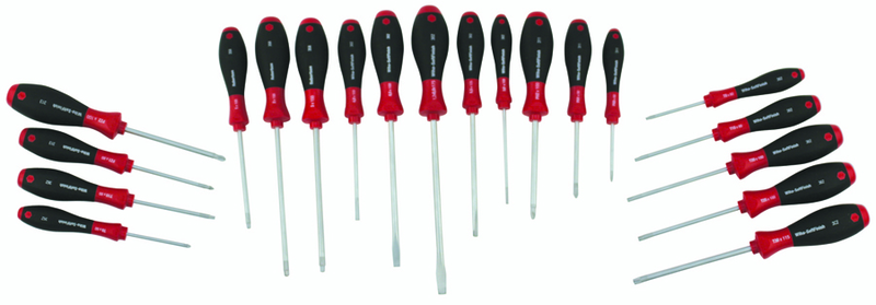 20 Piece - SoftFinish® Cushion Grip Screwdriver Set - #30299 - Includes: Slotted 3.0 - 8.0mm Phillips #0 - 2 Square # 1 - 3 PoziDriv #1 - 2 Torx® T6 - T30 - Makers Industrial Supply