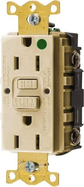 Hubbell Wiring Device-Kellems - 1 Phase, 5-15R NEMA, 125 VAC, 15 Amp, GFCI Receptacle - 2 Pole, Back and Side Wiring, Hospital Grade - Makers Industrial Supply