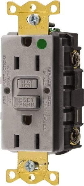 Hubbell Wiring Device-Kellems - 1 Phase, 5-15R NEMA, 125 VAC, 15 Amp, GFCI Receptacle - 2 Pole, Back and Side Wiring, Hospital Grade - Makers Industrial Supply