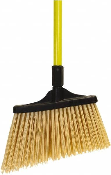 O-Cedar - 13" Wide, Yellow PET Bristles, 48" Fiberglass Handle, Angled Broom - Flagged - Makers Industrial Supply