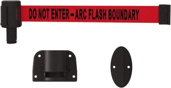 Banner Stakes - 15' Long x 2-1/2" Wide Nylon/Polyester Wall-Mounted Indoor Barrier - Black on Red - Makers Industrial Supply