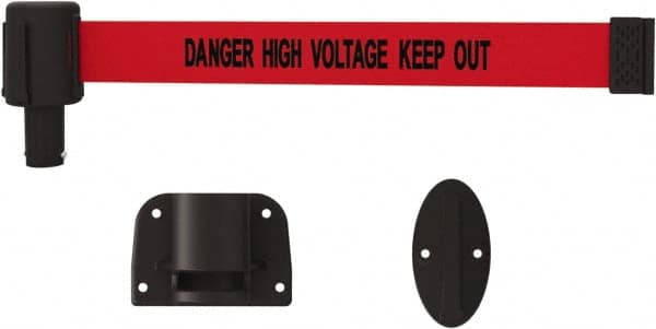 Banner Stakes - 15' Long x 2-1/2" Wide Nylon/Polyester Wall-Mounted Indoor Barrier - Black on Red - Makers Industrial Supply