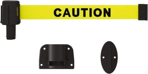 Banner Stakes - 15' Long x 2-1/2" Wide Nylon/Polyester Wall-Mounted Indoor Barrier - Black on Yellow - Makers Industrial Supply