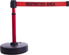 Banner Stakes - 22 to 42" High, 2-3/8" Pole Diam, Barrier Post Base & Stanchion - 9" Base Diam, Round Nylon Base, Red Plastic Post, 15' x 2-1/2" Tape, For Outdoor Use - Makers Industrial Supply