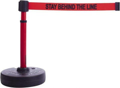 Banner Stakes - 22 to 42" High, 2-3/8" Pole Diam, Barrier Post Base & Stanchion - 9" Base Diam, Round Nylon Base, Red Plastic Post, 15' x 2-1/2" Tape, For Outdoor Use - Makers Industrial Supply