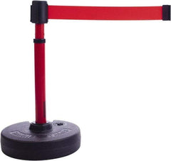 Banner Stakes - 22 to 42" High, 2-3/8" Pole Diam, Barrier Post Base & Stanchion - 9" Base Diam, Round Nylon Base, Red Plastic Post, 15' x 2-1/2" Tape, For Outdoor Use - Makers Industrial Supply