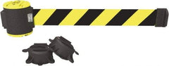 Banner Stakes - 30' Long x 2-1/2" Wide Nylon/Polyester Magnetic Wall Mount Barrier - Black on Yellow - Makers Industrial Supply