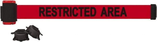 Banner Stakes - 7' Long x 2-1/2" Wide Nylon/Polyester Magnetic Wall Mount Barrier - Black on Red - Makers Industrial Supply