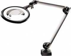 Waldmann Lighting - 39 Inch, Articulated, Clamp Mounted, LED, Silver, Magnifying Task Light - 14 Watt, 100 to 240 Volt, 1.75x Magnification, 160mm Wide - Makers Industrial Supply