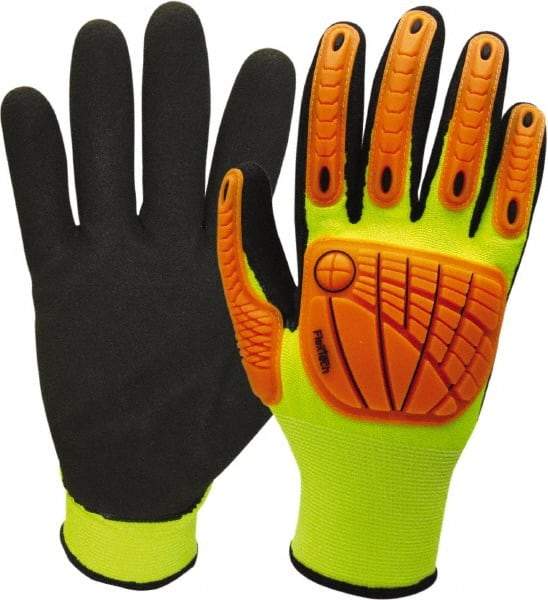 Wells Lamont - Size M (8), ANSI Cut Lvl 3, Nitrile Coated HPPE Fiber/Stainless Steel Cut Resistant Gloves - Palm & Fingertips Coated, Hi-Vis Orange/Black, Paired - Makers Industrial Supply