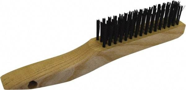 Gordon Brush - 4 Rows x 16 Columns Steel Scratch Brush - 4-3/4" Brush Length, 10" OAL, 1/8 Trim Length, Wood Shoe Handle - Makers Industrial Supply