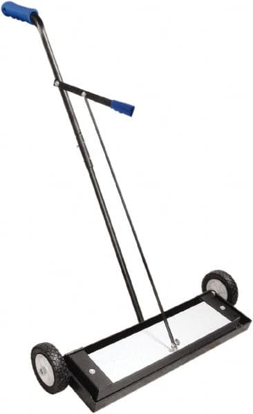 Shields Magnetics - 24" Long Push Magnetic Sweeper with Wheels - 4" Wide x 2" High x 36" Long, 7" Wheel Diam, 2" Clearance - Makers Industrial Supply