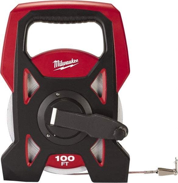 Milwaukee Tool - 100' x 3/8" Tape Measure - 1/16" Graduation - Makers Industrial Supply