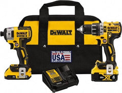 DeWALT - 20 Volt Cordless Tool Combination Kit - Includes 1/2" Brushless Hammer Drill & 1/4" 3-Speed Brushless Impact Driver, Lithium-Ion Battery Included - Makers Industrial Supply