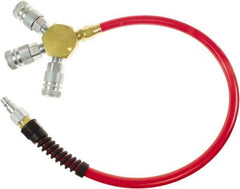 PRO-SOURCE - 3/8" ID 4' Long Lead-In Whip Hose - Manifold with (3) Industrial Couplers Ends, 200 Working psi, 165°, 3/8" Fitting, Transparent Red - Makers Industrial Supply