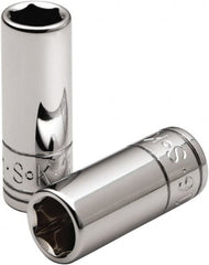 SK - 7/16", 1/4" Drive, Deep Hand Socket - 6 Points, Steel, Chrome Finish - Makers Industrial Supply