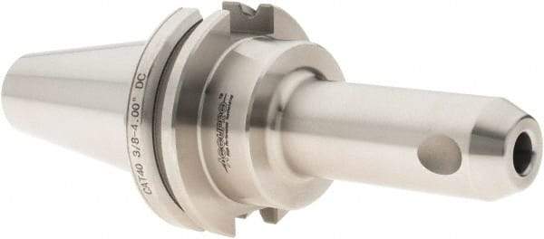 Accupro - CAT40 Dual Contact Taper Shank 3/8" Hole End Mill Holder/Adapter - 1" Nose Diam, 4" Projection, Through-Spindle & DIN Flange Coolant - Exact Industrial Supply