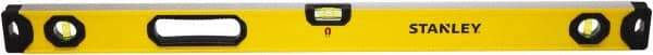 Stanley - Magnetic 48" Long 3 Vial Box Beam Level - Aluminum, Yellow, 1 Level & 2 Plumb Vials - Makers Industrial Supply