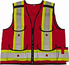 Viking - Size 2XL High Visibility Red Solid Surveyor's Vest - 51" Chest, CSA Z96-09 Class 1, Level 2, Zipper Closure, 8 Pockets, Nylon - Makers Industrial Supply